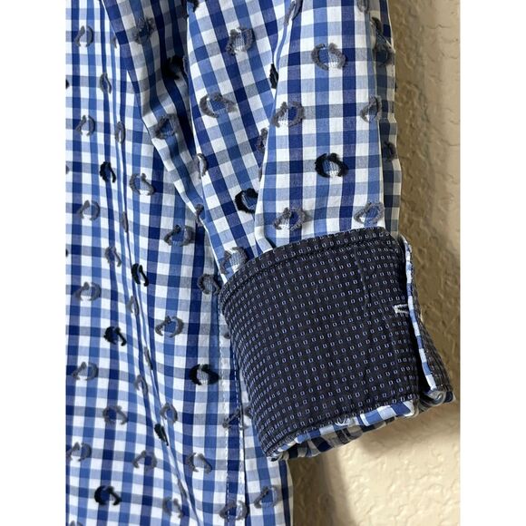 Tallia Slim Fit 15 1/2 32/33 Blue Checkered 3D Flip Cuff Button Down Shirt - Picture 7 of 9